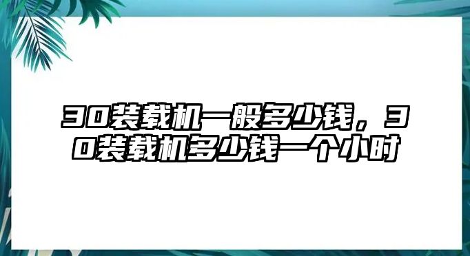 30裝載機(jī)一般多少錢，30裝載機(jī)多少錢一個(gè)小時(shí)