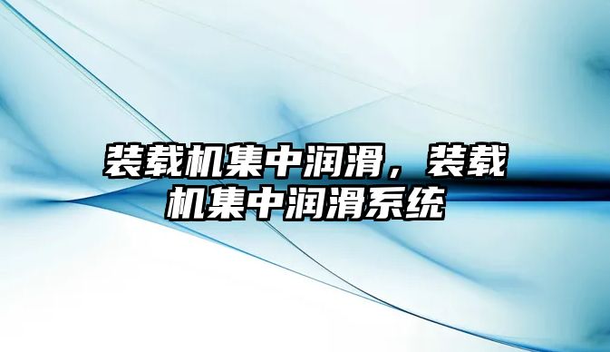 裝載機集中潤滑，裝載機集中潤滑系統(tǒng)