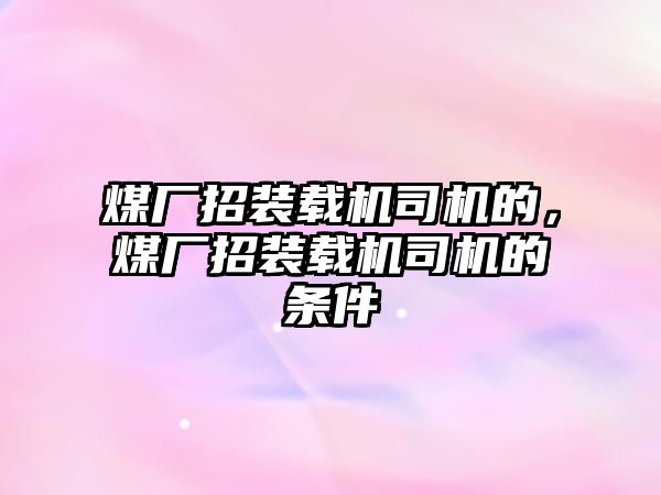 煤廠招裝載機司機的，煤廠招裝載機司機的條件