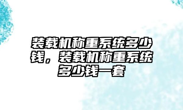 裝載機(jī)稱重系統(tǒng)多少錢，裝載機(jī)稱重系統(tǒng)多少錢一套