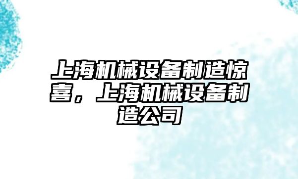 上海機械設備制造驚喜，上海機械設備制造公司