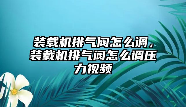 裝載機排氣閥怎么調(diào)，裝載機排氣閥怎么調(diào)壓力視頻