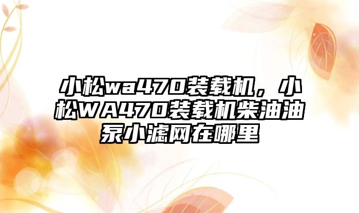 小松wa470裝載機，小松WA470裝載機柴油油泵小濾網(wǎng)在哪里