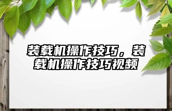 裝載機操作技巧，裝載機操作技巧視頻