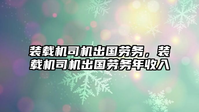 裝載機司機出國勞務，裝載機司機出國勞務年收入