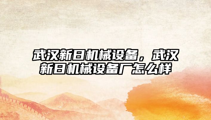 武漢新日機械設備，武漢新日機械設備廠怎么樣