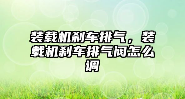 裝載機剎車排氣，裝載機剎車排氣閥怎么調(diào)