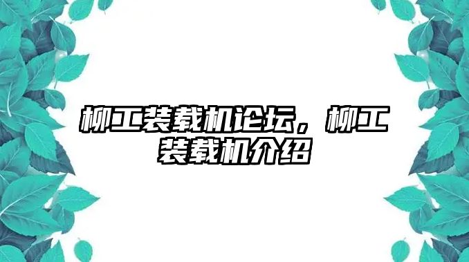 柳工裝載機論壇，柳工裝載機介紹