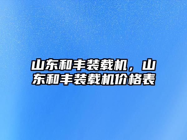 山東和豐裝載機，山東和豐裝載機價格表