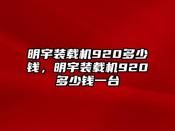 明宇裝載機(jī)920多少錢，明宇裝載機(jī)920多少錢一臺