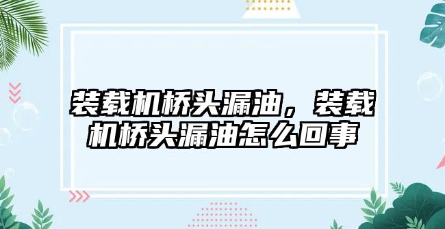 裝載機橋頭漏油，裝載機橋頭漏油怎么回事