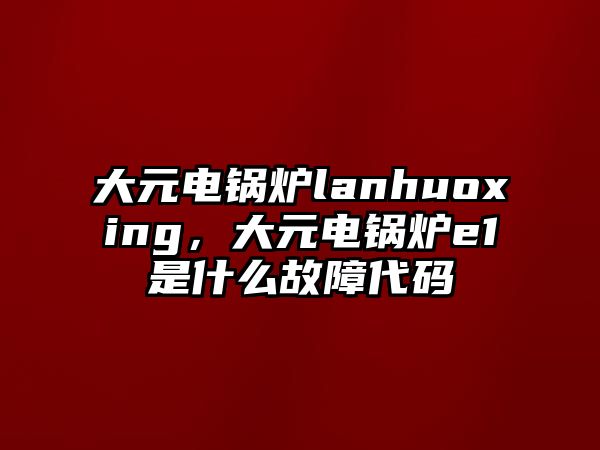 大元電鍋爐lanhuoxing，大元電鍋爐e1是什么故障代碼