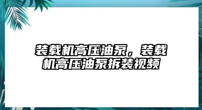 裝載機(jī)高壓油泵，裝載機(jī)高壓油泵拆裝視頻