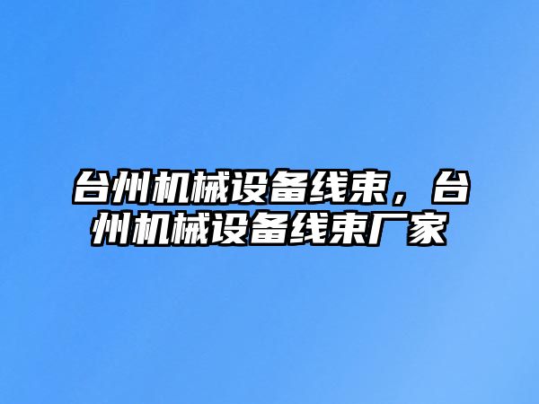 臺州機械設(shè)備線束，臺州機械設(shè)備線束廠家