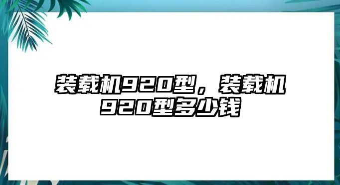 裝載機920型，裝載機920型多少錢