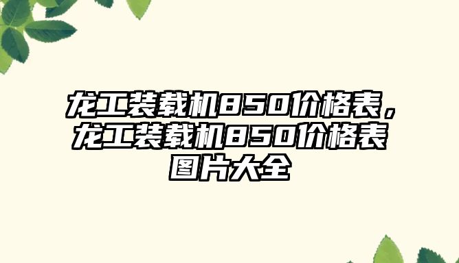 龍工裝載機850價格表，龍工裝載機850價格表圖片大全