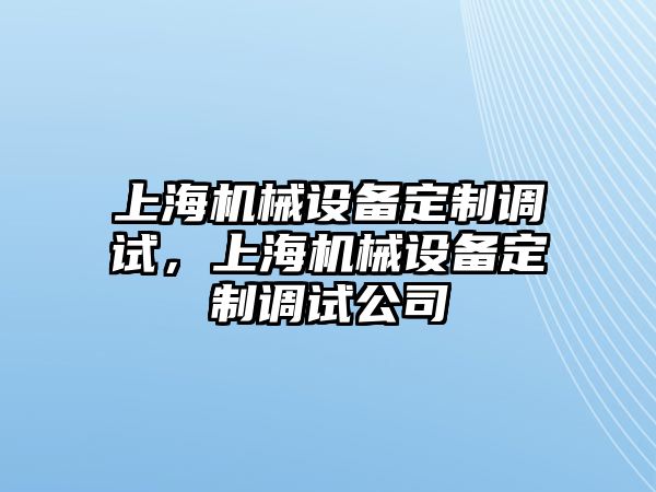 上海機(jī)械設(shè)備定制調(diào)試，上海機(jī)械設(shè)備定制調(diào)試公司