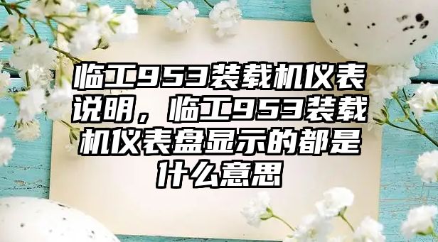 臨工953裝載機儀表說明，臨工953裝載機儀表盤顯示的都是什么意思