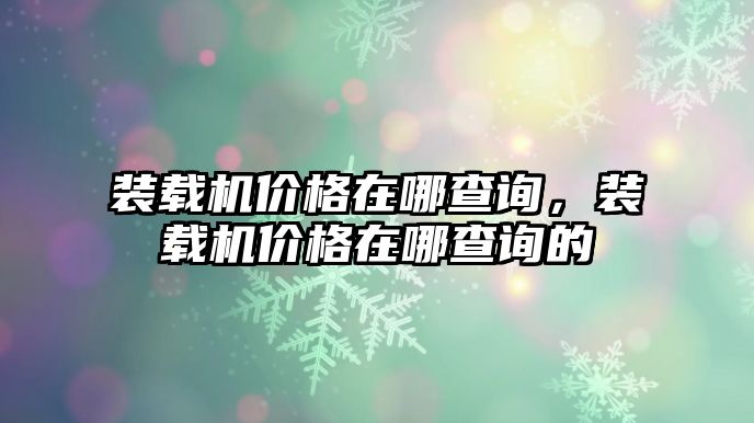 裝載機(jī)價格在哪查詢，裝載機(jī)價格在哪查詢的