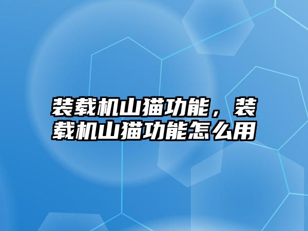 裝載機山貓功能，裝載機山貓功能怎么用