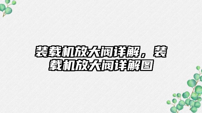 裝載機放大閥詳解，裝載機放大閥詳解圖