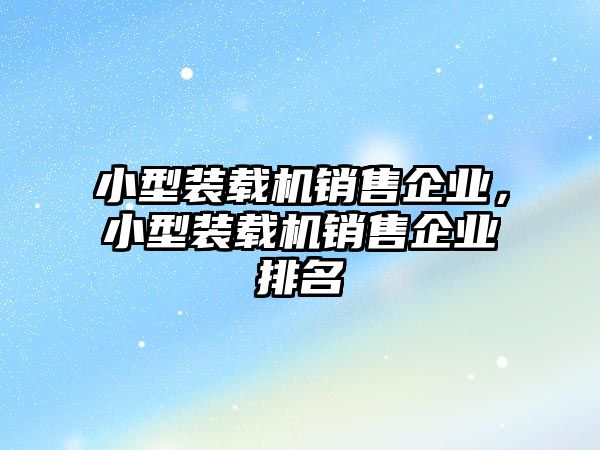 小型裝載機銷售企業(yè)，小型裝載機銷售企業(yè)排名