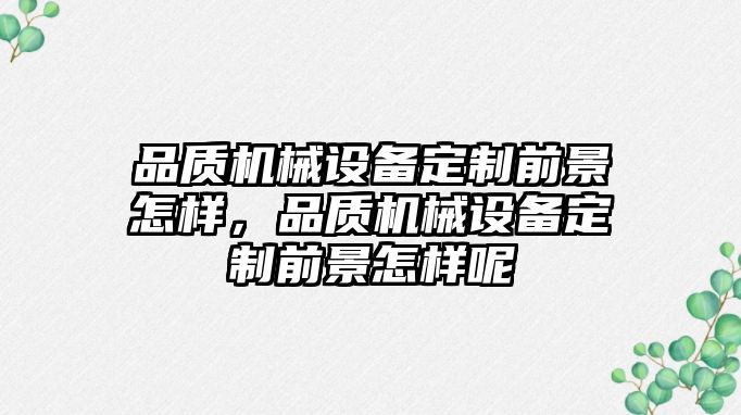 品質機械設備定制前景怎樣，品質機械設備定制前景怎樣呢