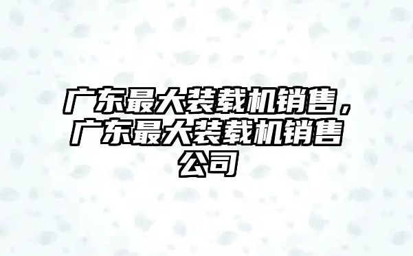 廣東最大裝載機銷售，廣東最大裝載機銷售公司