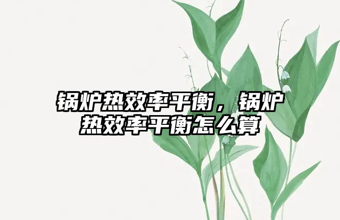 鍋爐熱效率平衡，鍋爐熱效率平衡怎么算