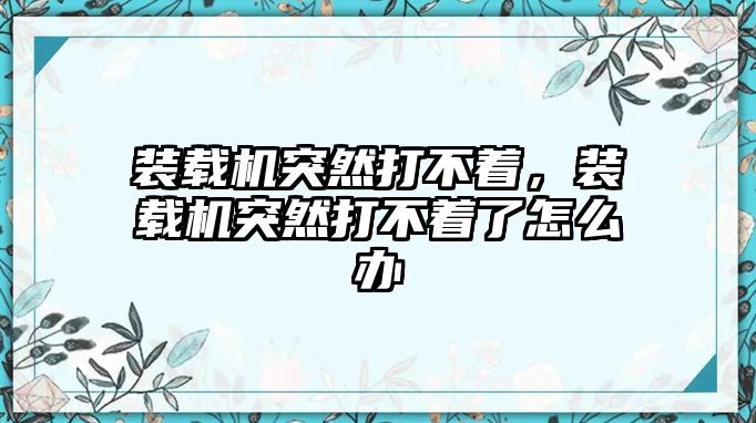 裝載機突然打不著，裝載機突然打不著了怎么辦