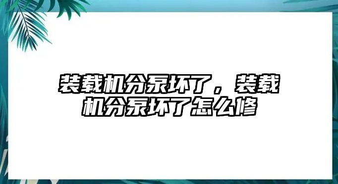 裝載機(jī)分泵壞了，裝載機(jī)分泵壞了怎么修