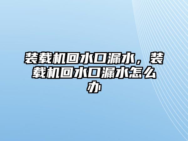 裝載機(jī)回水口漏水，裝載機(jī)回水口漏水怎么辦