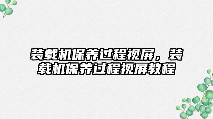 裝載機(jī)保養(yǎng)過(guò)程視屏，裝載機(jī)保養(yǎng)過(guò)程視屏教程