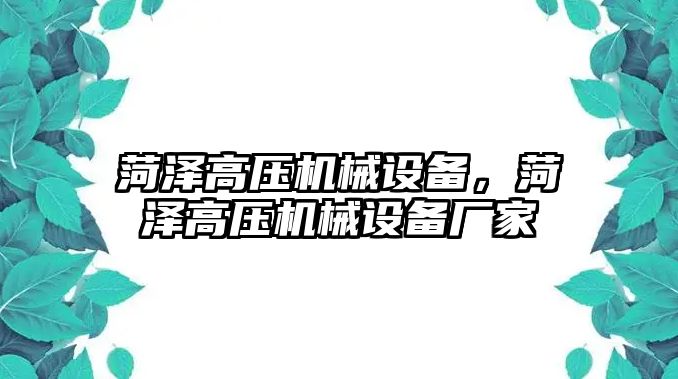 菏澤高壓機械設(shè)備，菏澤高壓機械設(shè)備廠家