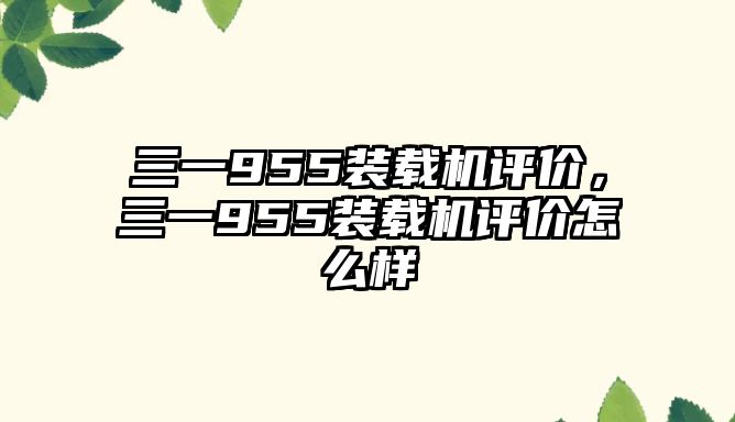 三一955裝載機評價，三一955裝載機評價怎么樣