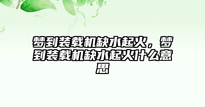 夢(mèng)到裝載機(jī)缺水起火，夢(mèng)到裝載機(jī)缺水起火什么意思