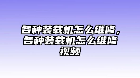 各種裝載機怎么維修，各種裝載機怎么維修視頻