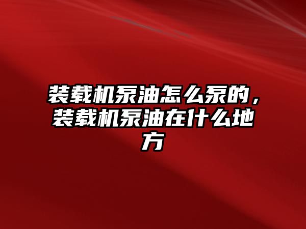 裝載機泵油怎么泵的，裝載機泵油在什么地方