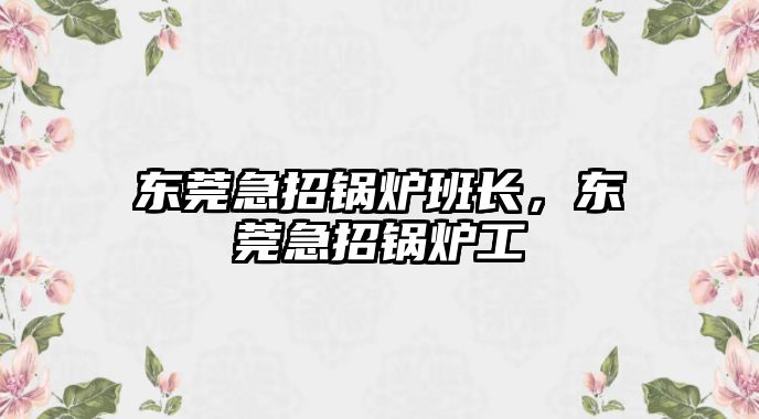 東莞急招鍋爐班長，東莞急招鍋爐工