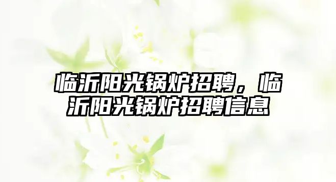 臨沂陽光鍋爐招聘，臨沂陽光鍋爐招聘信息