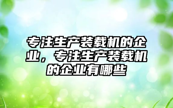 專注生產(chǎn)裝載機的企業(yè)，專注生產(chǎn)裝載機的企業(yè)有哪些