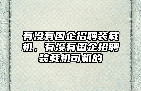 有沒有國(guó)企招聘裝載機(jī)，有沒有國(guó)企招聘裝載機(jī)司機(jī)的