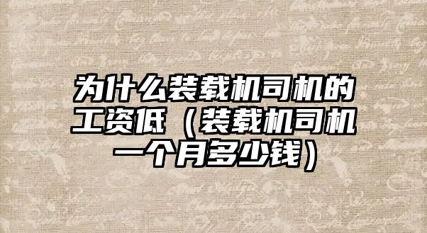 為什么裝載機(jī)司機(jī)的工資低（裝載機(jī)司機(jī)一個月多少錢）