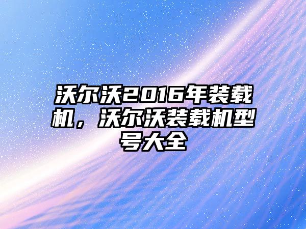 沃爾沃2016年裝載機(jī)，沃爾沃裝載機(jī)型號(hào)大全