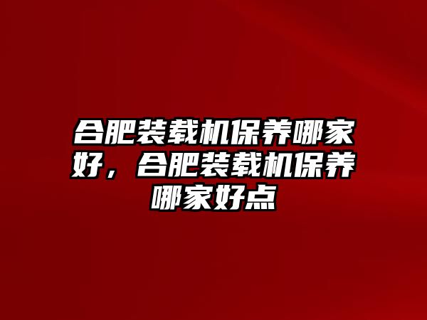 合肥裝載機保養(yǎng)哪家好，合肥裝載機保養(yǎng)哪家好點