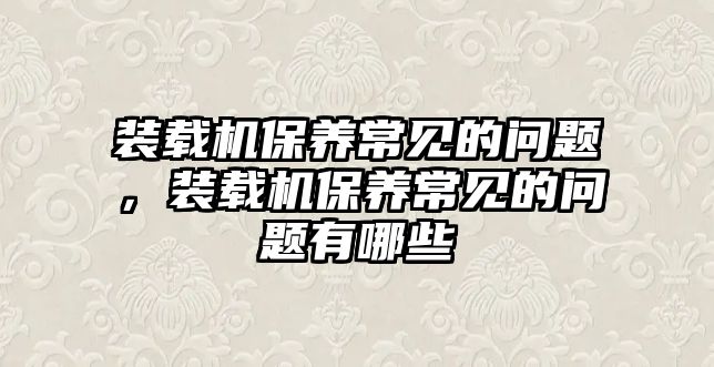 裝載機保養(yǎng)常見的問題，裝載機保養(yǎng)常見的問題有哪些