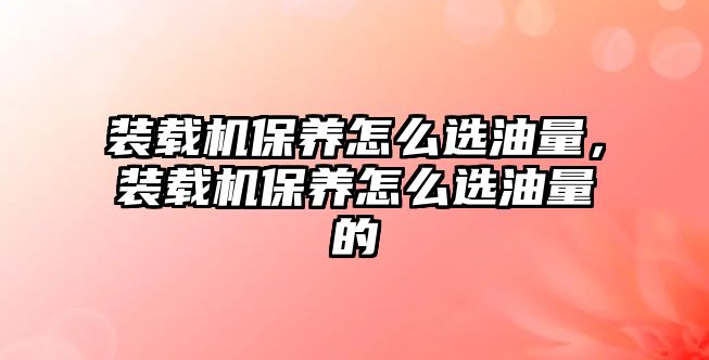 裝載機(jī)保養(yǎng)怎么選油量，裝載機(jī)保養(yǎng)怎么選油量的