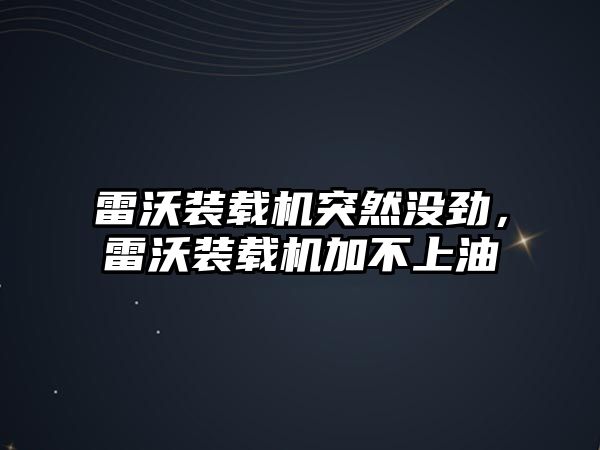 雷沃裝載機突然沒勁，雷沃裝載機加不上油