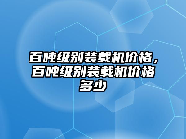 百噸級別裝載機價格，百噸級別裝載機價格多少