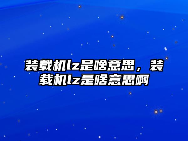 裝載機lz是啥意思，裝載機lz是啥意思啊